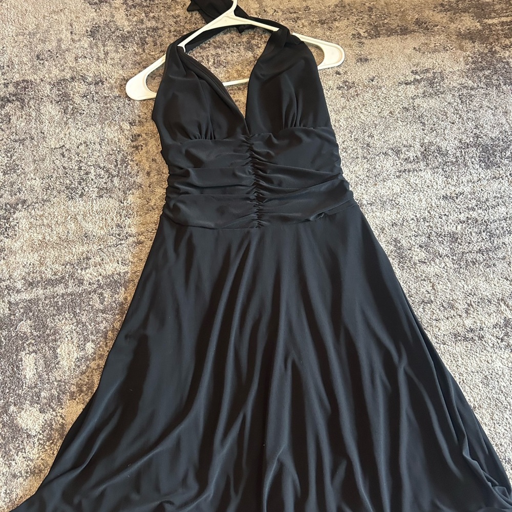 White House Black Market Black Ruched Halter Sundress